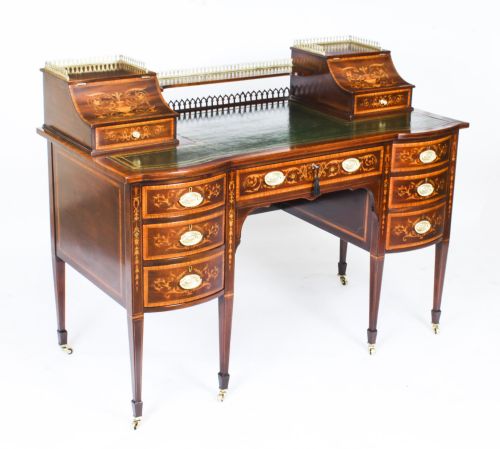 Antique Marquetry Inlaid Desk Writing Table by Edwards & Roberts C.1880
