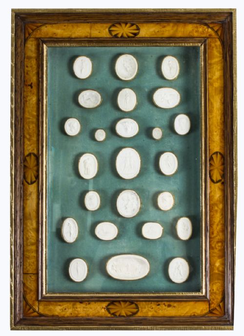 Antique Pollard Oak Framed Collection Grand Tour Classical Intaglios Early19th C
