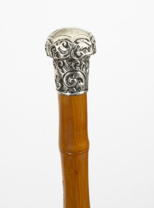 fig 1. Antique Silver & Malacca Walking Stick Cane C1880 19th Century

