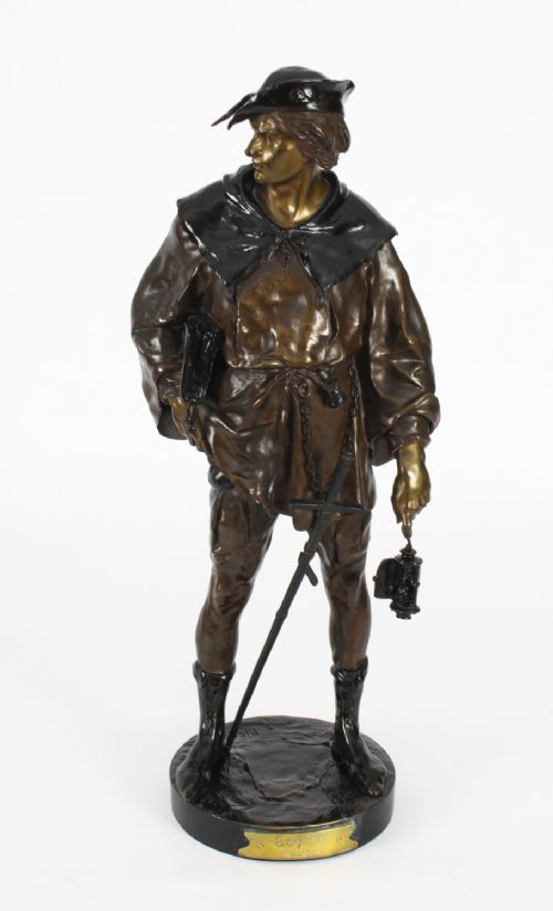 Antique 67cm Rakish Bronze Cavalier by Emile Picault 19th C
