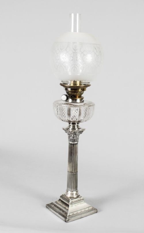Antique Edwardian Sterling Silver Corinthian Column Table Lamp 1904
