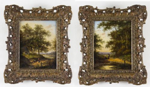 Antique Pair Oil on Board Paintings by Jan Evert Morel 18th C
