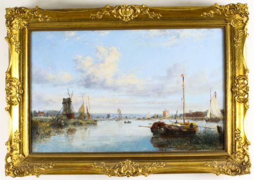 Antique Dutch Waterscape Oil Painting Circle of Pieter Cornelis Dommersen19thc
