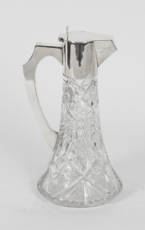 Antique Art Deco Silver Plated and Cut Crystal Claret Jug C1920
