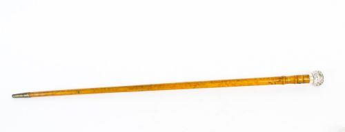 Antique English Silver & Birds Eye Maple Walking Stick Cane Dated 1903

