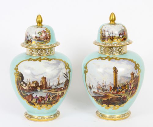 Antique Pair Helena Wolfsohn Dresden Porcelain Vases Provenance 19th C
