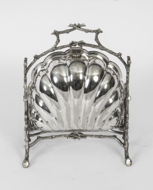 fig 1. Antique Victorian Silver Plated Shell Biscuit Box 19thC 1880
