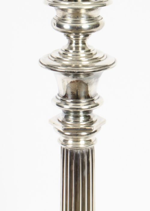 fig 1. Antique Large Edwardian Silver Plated Doric Column Table Lamp 19th C