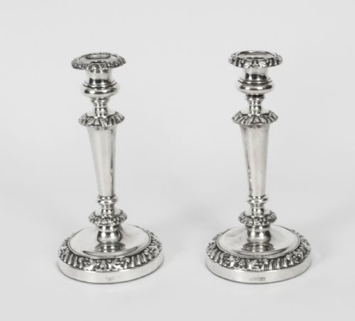 Antique Pair Old Sheffield Silver Plated Candlesticks Circa 1820 19th C
