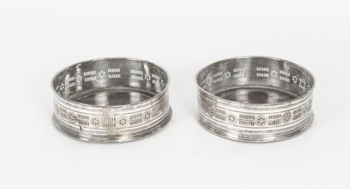 Antique Pair Old Sheffield Silver Plate Wine Coasters C1820 19th Century
