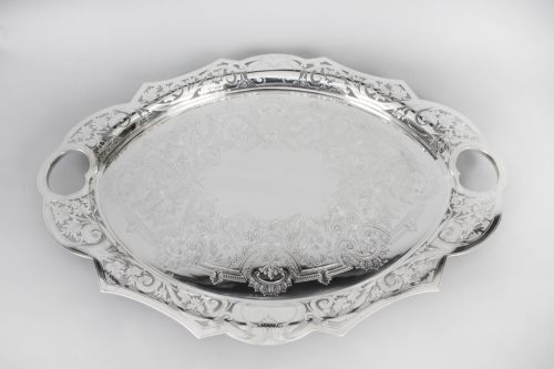 Antique Oval Victorian Silver Plated Tray by James Dixon C 1880 19th Century
