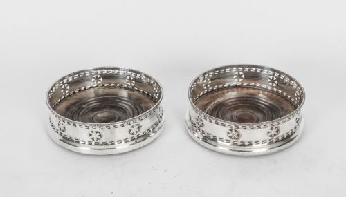 Antique Pair Old Victorian Silver Plated Wine Coasters C1860 19th Century
