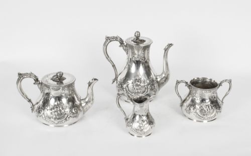 Antique Victorian Silver Plated Four Piece Tea & Coffee Set 19th C
