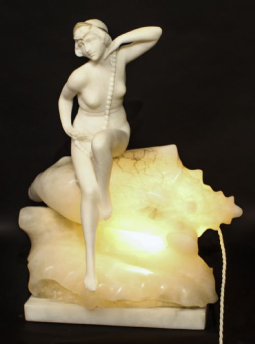 Antique Alabaster & Marble Figural Table Lamp Ernst Seger Circa 1920
