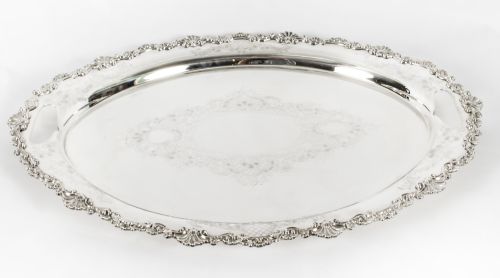 Antique Irish Silver Plated Oval Twin Handled Tray W. Gibson 1870
