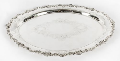 fig 1. Antique Irish Silver Plated Oval Twin Handled Tray W. Gibson 1870

