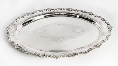 fig 2. Antique Irish Silver Plated Oval Twin Handled Tray W. Gibson 1870

