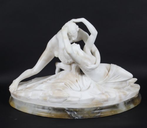 Antique Italian Alabaster Lovers Sculpture After Canova 19th Century
