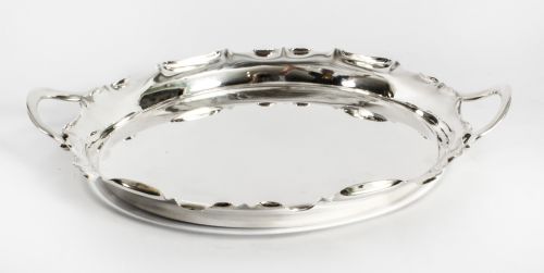 ANTIQUE VICTORIAN SILVER PLATED TWIN HANDLED TRAY WALKER HALL 1880 - ADDITIONAL PHOTO 1
