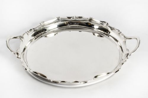 ANTIQUE VICTORIAN SILVER PLATED TWIN HANDLED TRAY WALKER HALL 1880 - ADDITIONAL PHOTO 3