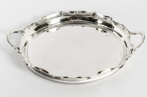 ANTIQUE VICTORIAN SILVER PLATED TWIN HANDLED TRAY WALKER HALL 1880 - ADDITIONAL PHOTO 4