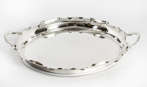 ANTIQUE VICTORIAN SILVER PLATED TWIN HANDLED TRAY WALKER HALL 1880 - ADDITIONAL PHOTO 8