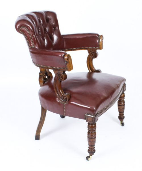 ANTIQUE VICTORIAN OAK LEATHER DESK CHAIR TUB CHAIR C1880 - ADDITIONAL PHOTO 1