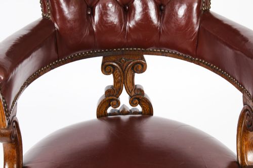 ANTIQUE VICTORIAN OAK LEATHER DESK CHAIR TUB CHAIR C1880 - ADDITIONAL PHOTO 4