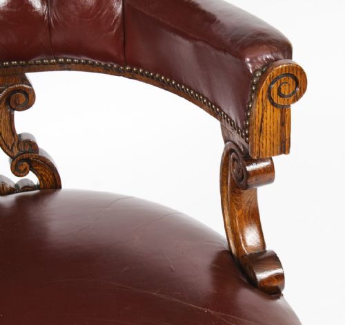 ANTIQUE VICTORIAN OAK LEATHER DESK CHAIR TUB CHAIR C1880 - ADDITIONAL PHOTO 6