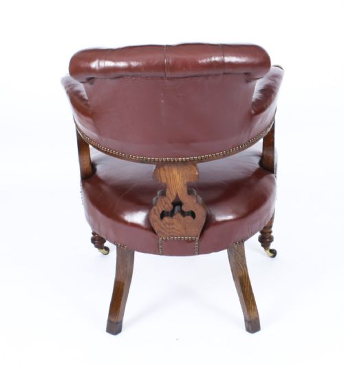 ANTIQUE VICTORIAN OAK LEATHER DESK CHAIR TUB CHAIR C1880 - ADDITIONAL PHOTO 11