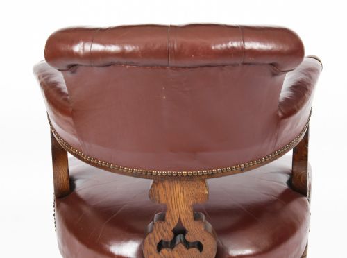ANTIQUE VICTORIAN OAK LEATHER DESK CHAIR TUB CHAIR C1880 - ADDITIONAL PHOTO 12
