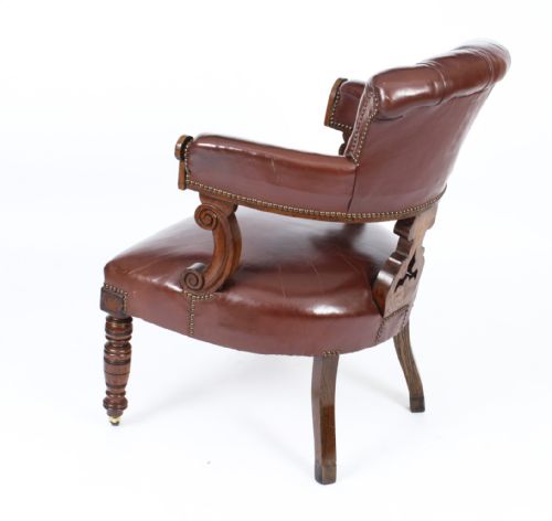 ANTIQUE VICTORIAN OAK LEATHER DESK CHAIR TUB CHAIR C1880 - ADDITIONAL PHOTO 14