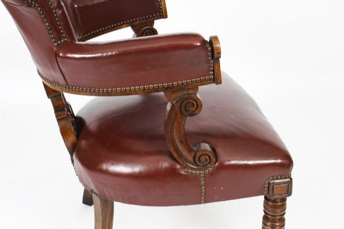 ANTIQUE VICTORIAN OAK LEATHER DESK CHAIR TUB CHAIR C1880 - ADDITIONAL PHOTO 16