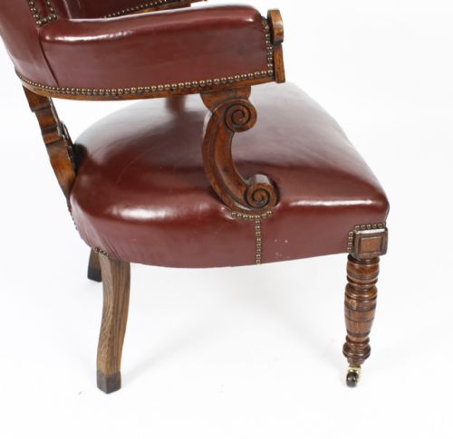 ANTIQUE VICTORIAN OAK LEATHER DESK CHAIR TUB CHAIR C1880 - ADDITIONAL PHOTO 17