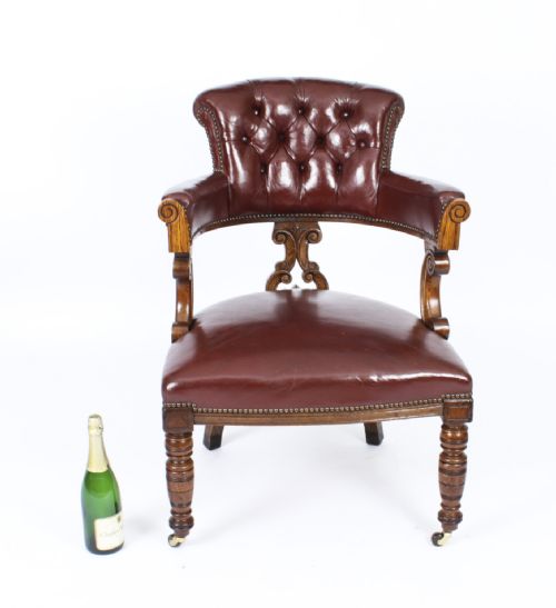 ANTIQUE VICTORIAN OAK LEATHER DESK CHAIR TUB CHAIR C1880 - ADDITIONAL PHOTO 22