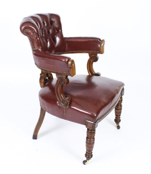 ANTIQUE VICTORIAN OAK LEATHER DESK CHAIR TUB CHAIR C1880 - ADDITIONAL PHOTO 23
