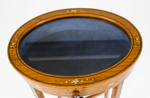 fig 3. Antique Pair Edwardian Satinwood Painted Bijouterie Display Tables Circa 1900
