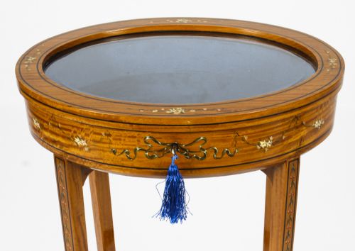 fig 4. Antique Pair Edwardian Satinwood Painted Bijouterie Display Tables Circa 1900
