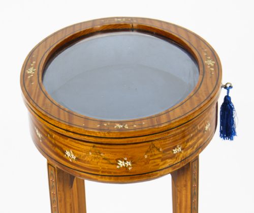 fig 5. Antique Pair Edwardian Satinwood Painted Bijouterie Display Tables Circa 1900

