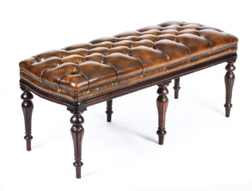 Antique Leather Ottoman Stool 19th C
