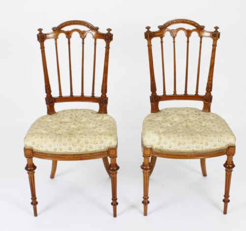 Antique Pair Victorian Satinwood Sheraton Revival Side Chairs C1870 19th C
