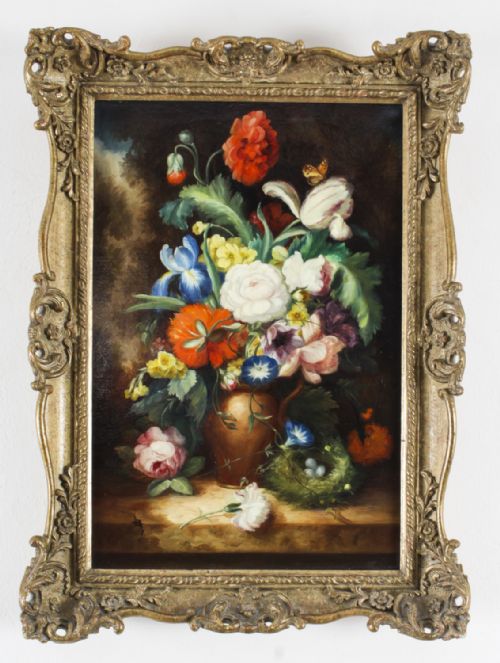 fig 1. Antique Pair Still Life Oil Paintings European School 19th Century