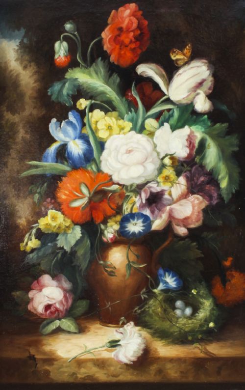 fig 2. Antique Pair Still Life Oil Paintings European School 19th Century