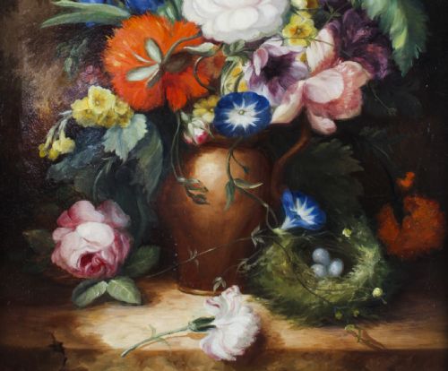 fig 3. Antique Pair Still Life Oil Paintings European School 19th Century