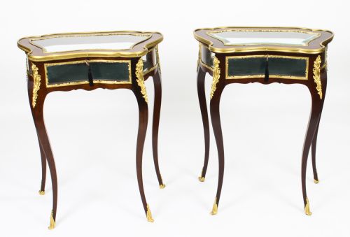 Antique Pair French Ormolu Mounted Bijouterie Display Tables 19th Century
