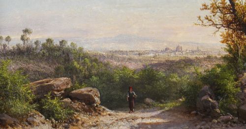 ANTIQUE ITALIAN LANDSCAPE OIL PAINTING GUIDO AGOSTINI 19THC - ADDITIONAL PHOTO 1