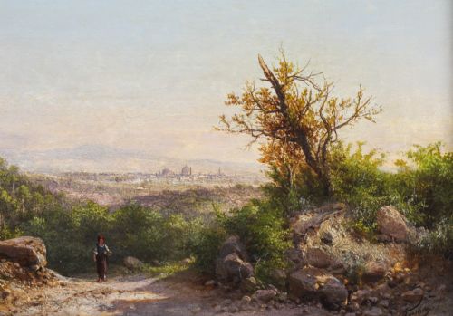 ANTIQUE ITALIAN LANDSCAPE OIL PAINTING GUIDO AGOSTINI 19THC - ADDITIONAL PHOTO 2