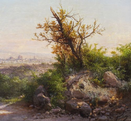 ANTIQUE ITALIAN LANDSCAPE OIL PAINTING GUIDO AGOSTINI 19THC - ADDITIONAL PHOTO 4