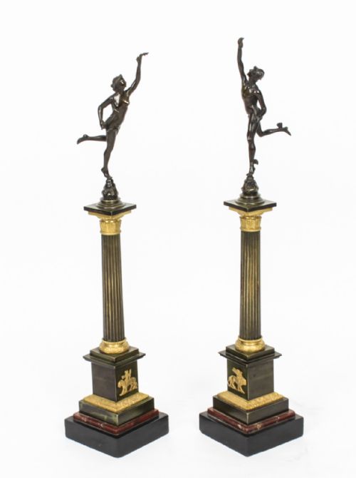 Antique Pair of Bronzes of Mercury & Fortuna After Giambologna & Fulconis 19th C
