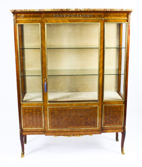 ANTIQUE FRENCH KINGWOOD PARQUETRY ORMOLU MOUNTED VITRINE CABINET 19TH C - ADDITIONAL PHOTO 1